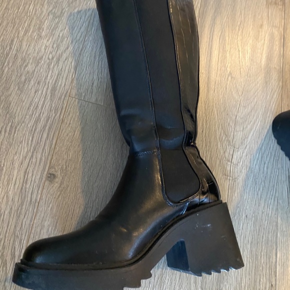 Knee high black boots chunky heels size 6 US - Picture 2 of 6